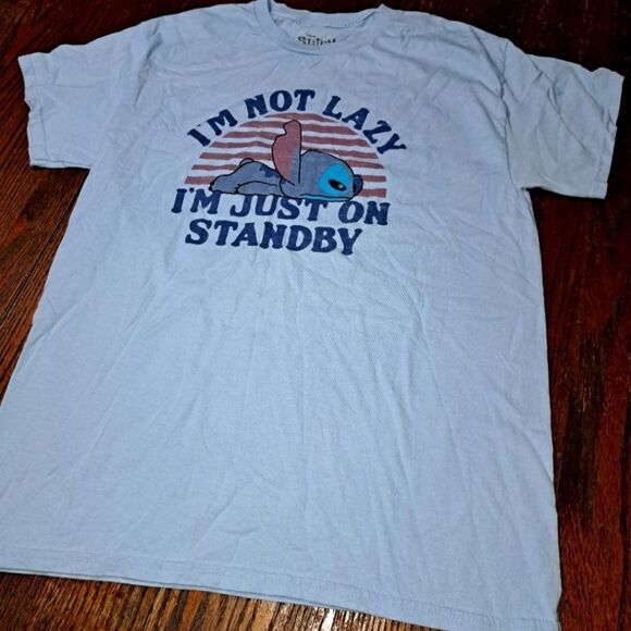 Large Disney Stitch Cotton Short Sleeve Tee TShirt Top Not Lazy on Standby - Picture 1 of 4